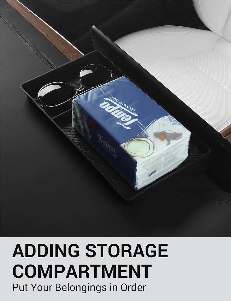 Basenor 2022-2026 Tesla Model X Model S Center Console Organizer Behind Screen Storage Box, Dashboard Hidden Tray, Non-Slip Sunglasses Card Tissue Holder, Accessories for Refresh Plaid Long Range - Image 3